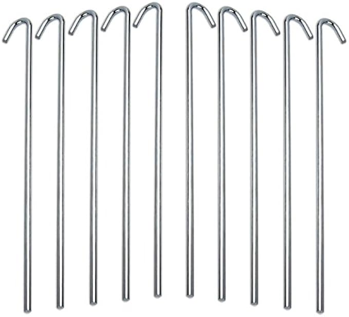 Tent Stakes Heavy Duty Metal, Galvanized Rust-Free Yard Stakes, Garden Edging Fence Hook | Tent Stakes Metal for Outdoor Camping, Tent Garden Stakes for Gardening & Canopies, Tent Pegs - by Ram-Pro