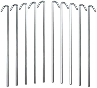 Tent Stakes Heavy Duty Metal, Galvanized Rust-Free Yard Stakes, 10 Garden Edging Fence Hook | Tent Stakes Metal For Outdoor Camping, Tent Garden Stakes For Gardening & Canopies, Tent Pegs - By Ram-Pro