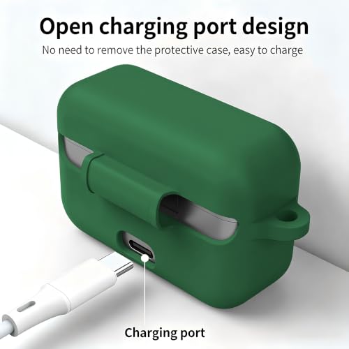 Image of Silicone Case for Realme Buds T500 Pro TWS Earbuds | Shockproof 360 Protective Cover | Heavy-Duty Carabiner Clip | LED Visible | Soft Anti-Slip & Lightweight Case (Green)