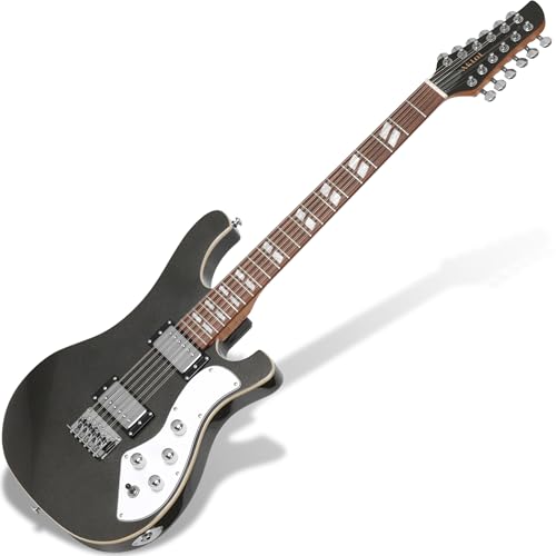 AKLOT Strayloom 12-String Electric Guitar: Humbucker Pickups, Okoume Neck, Jatoba Fingerboard, Fully Adjustable Hybrid Bridge, Electric Guitar Kit with Gig Bag, Classic Jangle & Chime (Carbon Drift)