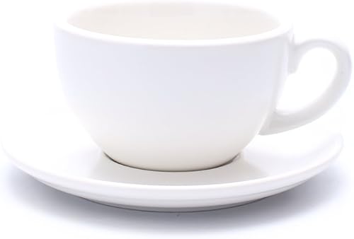 Coffeezone - Taza y platillo de latte, 3 capacidades, para café latte, capuchino y café expreso doble, porcelana de hueso, para cafetería y barista