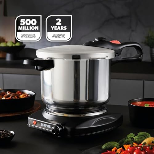 GEEPAS 6L Stainless Steel Pressure Cooker | Induction Hob Compatible Cooker | Quick Pressure Release Dual Handles for Fast Cooking at Home or in Catering Kitchens Energy Efficient Safety Lock Silver - Image 3