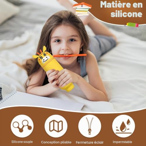 Trousse Kawaii Silicone Animaux MEISHANG, Pot à Crayons Rétractable, Licorne, Ecole 2 en 1, Couleur/D – vue 5