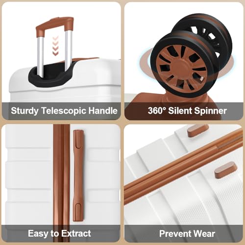 Image of AnyZip Luggage PC ABS Hardside Lightweight Suitcase with 4 Universal Wheels TSA Lock 20 24 28 Inch, White Brown, 3 piece set(20 inch), Fashion