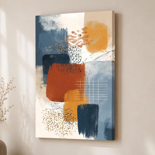 Image of Abstract Colorblock Stretched Canvas Painting For Living Room | Multicolor Abstract Stretched Canvas Wall Art For Livingroom Home Decor, Bedroom, Hallway's, Office, Hotel - 56x86 cm