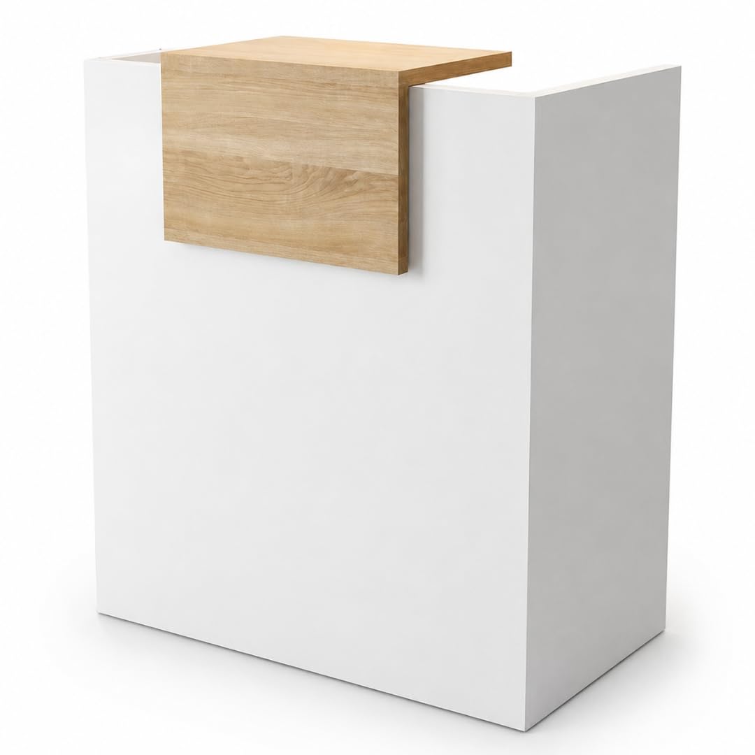 OFICIT Mostrador Recepción Profesional | Mostradores para Tiendas de Madera de 25MM de Grosor | Mueble Recepción con Estantería Ideal como Mostrador Peluquería, Tiendas, Clínicas o Academias