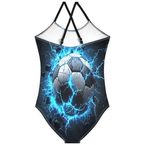 Pigsaly Girls One Piece Swimsuits Football Electric Blue Lightning The Ball Kids Cross Back Swimwear Sport Bathing Suit 3T2