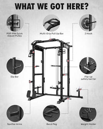 RH01 Power Cage Rack, 2000LBS Squat Rack with with Cable Crossover System&LAT Pull Down System, Multi-Function Workout Cage for Home&Garage Gym - Image 6