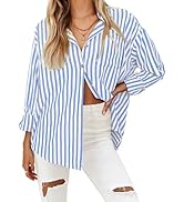 HOTOUCH Women's Striped Button Down Shirts Casual Long Sleeve Boyfriend Loose Collared Blouses Tops