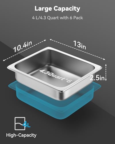 Image of ZeroPone 6 Pack Hotel Pans 1 /2 Size 2.5 inch Deep Steam Table Pan