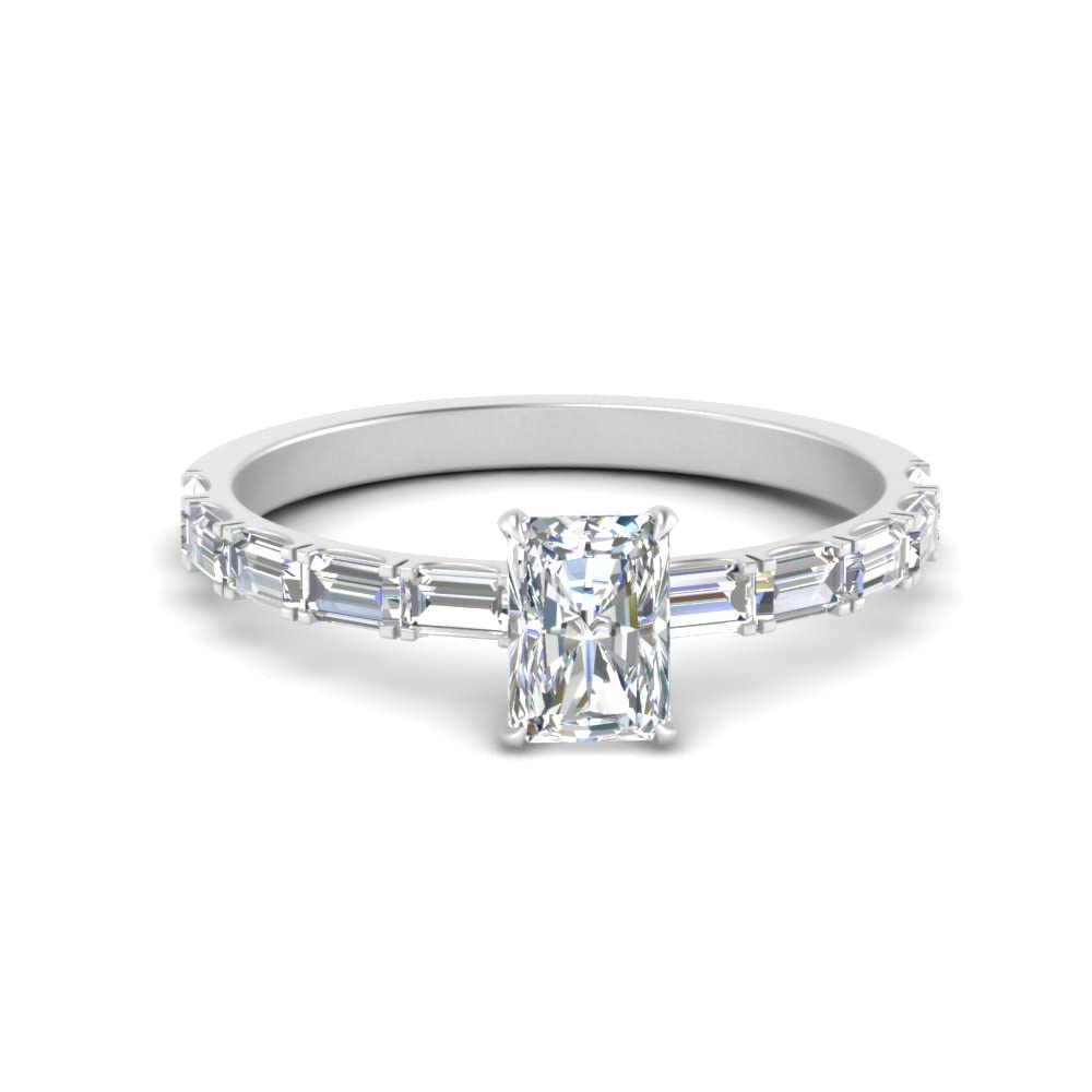 Choose Your Gemstone East West Baguette Engagement Ring Sterling Silver Radiant Shape Side Stone Engagement Rings Minimal Modern Design Birthday Gift Wedding Gift US Size 4 to 12
