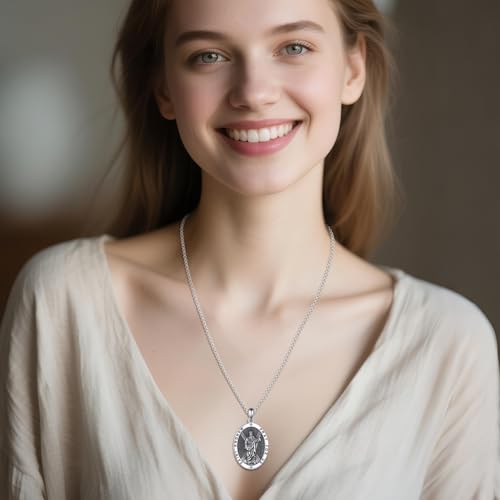 Saint Necklace 925 Sterling Silver Patron Saint Medal Pendant Amulet Protection Religious Jewelry for Men Women with 2.5mm 22"+2" Steel Chain (with Gift Box)3