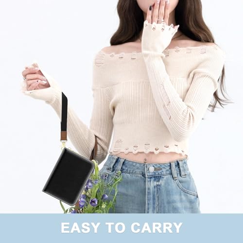 Image of Aiawoxc Credit Card Holder, Small RFID Wallet Slim Leather Card Organizer Case with Zipper and Wristlet Strap, Black