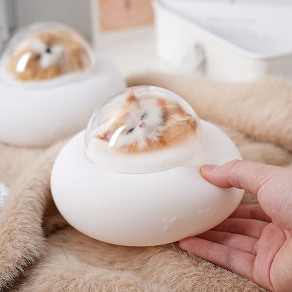 Image of KRESHU Cute Cat Sleeping Spaceship Night Light Lamp Silicone Bedside Lamp Touch Control Warm Dimmable USB Rechargeable Spaceship Night Lamp Gift Kids for Home /Bedroom /Living Room /Office (Pack of 1)