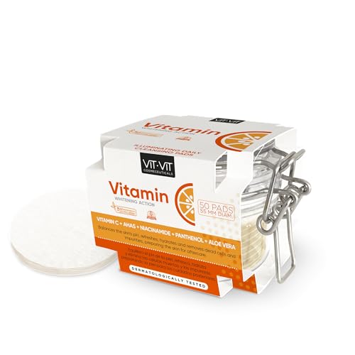 Discos Limpiadores y Tonificadores de Exfoliación Facial Suave Vitamina C. 50 Discos de Algodón de Limpieza Facial con Efecto Antimanchas e iluminación facial Vit Vit Cosmeceuticals Vit Vit Cosmetics
