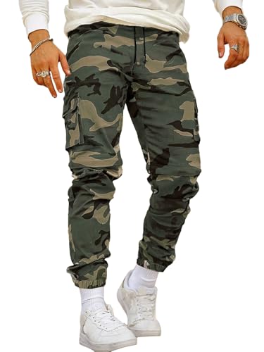 Image of TAGDO Men's Casual Cotton Camouflage Cargo Pants for Men | Army Utility Multi Pocket Style | Elastic with Drawstring Waist for Everyday Wear (2045)