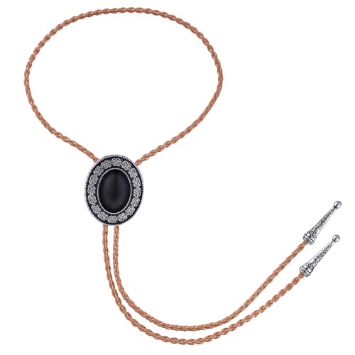 Image of Btilasif Bolo Tie Black for Men Cowboy, Triangle Turquoise Western Bolo Necklace Leather Necktie Costume Accessories