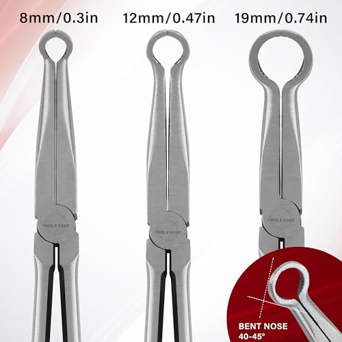 Image of TOOLEAGUE 3Pcs Extra Long Hose Gripper Pliers Set, 11 inch Long Reach Pliers,5 /16-Inch, 1 /2-Inch, 3 /4-Inch Dia,O-shape Tip Craft Repairing Tool,Offset Spark Plug Boot Removal Tool