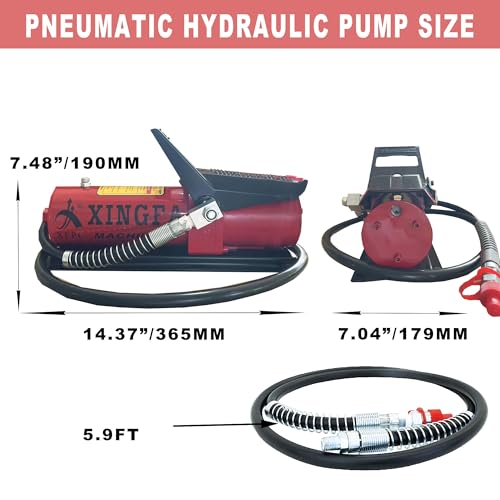 Image of Air Hydraulic Pump 10,000 PSI 0.45 Gal Reservoir NPT 3 /8 inch Oil Outlet, NPT 1 /4 inch Inlet, Hydraulic Pump Air Hydraulic Foot Pump Made of Aluminum with Air Line Lubricator, Red