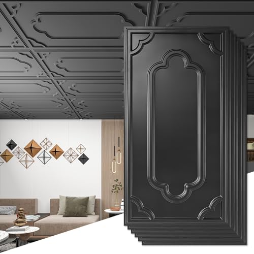 Image of Art3d Decorative PVC Drop Ceiling Tiles, 24 x 48 Inch, 12-Pack, Black