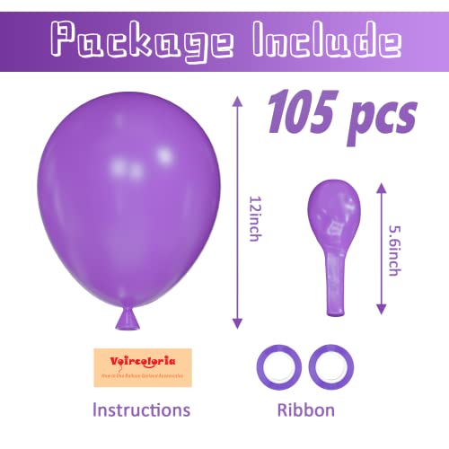 Image of Voircoloria 105pcs Purple Balloons 12inch Party Latex Balloons for Birthday Baby Shower Halloween Wedding Valentine's Day Party Bachelorette Decorations