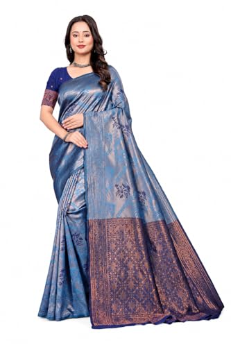 Fashion Women's Kanjivaram Style Soft Silk Banarasi Sarees With Blouse Piece For Women Pure Soft Silk Saree With Blouse Piece For Wedding product image 7