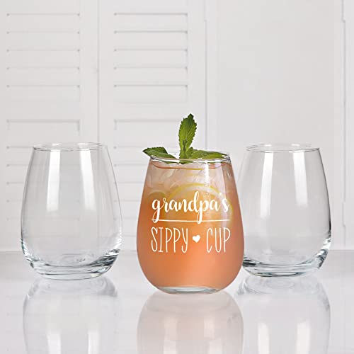 Grandpa Gift - Grandpa Wine Glass, Grandpa's Sippy Cup 15Oz Stemless Wine Glass, Birthday Gift, Christmas Gift, Father's Day Gift, Thanksgiving Gift For Grandpa, Grandfather #TOP5