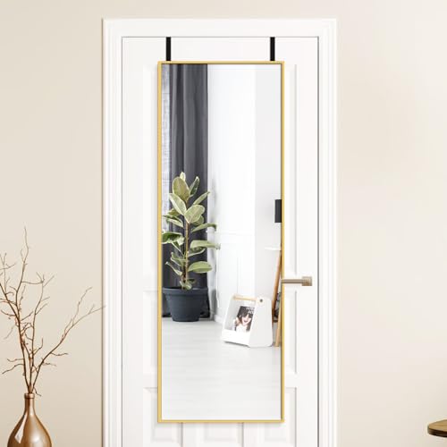 Image of Alpen Full Length Mirror - Over The Door Hanging, 47x14 Inches Hanging Door Mirror Full Body, No Drill Installation, Suitable for Bedroom & Closet, Gold