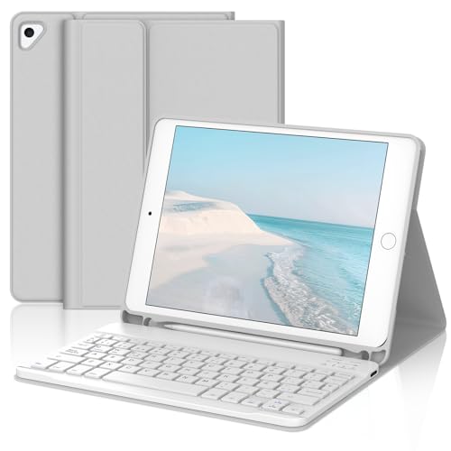 Ya en manzanajugosa.com: Funda con Teclado para iPad 6a Gen 2018/5a Gen 2017 9.7 Pulgadas, Teclado Bluetooth Desmontable con Caso Delgado y Portalápices para iPad Pro 9.7 2016/iPad Air 2 2014 y iPad Air 1 2013, Gris Claro
