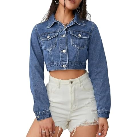 Women's Denim Jackets Long Sleeve Basic Button Down Distressed Trucker Jean Jacket Cover