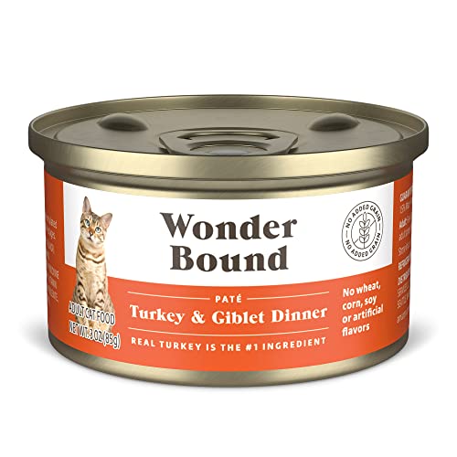 Amazon Brand - Wonder Bound Canned Wet Cat Food (Turkey & Giblet Dinner Pat) No Artificial Flavors Adult Recipe 3 Ounce (Pack of 24)