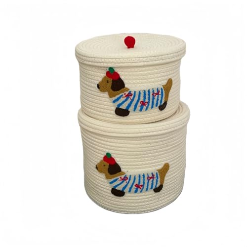 samchu収納バスケット かわいい 蓋付き コットンロープ素材 編み込み 雑貨かご 収納カゴ 積み重ね 省スペース 収納ボックス メイクアップ収納 小物入れ カゴ 衣類、本、棚を収 納するためのオーガナイザー編みバスケット 整理整頓 多用途 押入れ/洗面