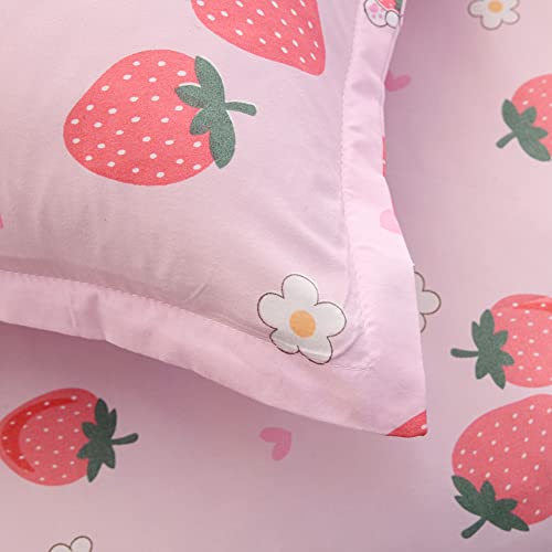 Kwlover 2Pc Soft Bed Fitted Sheet And Pillowcase Set,Strawberry Printed Sheets For Kids Full Size Bed (Pink,Full) #TOP3