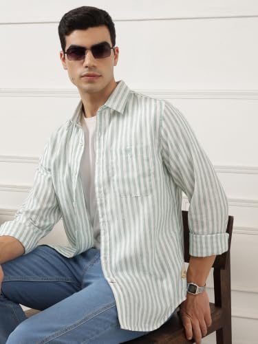 Image of Thomas Scott Men's | Stripes | Full Sleeve | Regular Fit | Linen Blend | Spread Collar | Casual Shirt