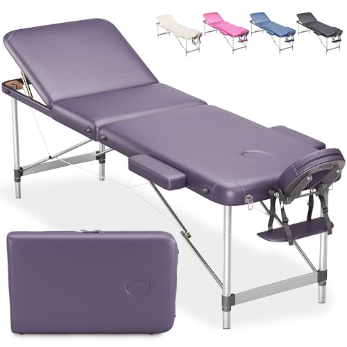 BELTOM® Table de Massage 3 Zones Portables en Aluminium lit esthetique + Sac - Violet