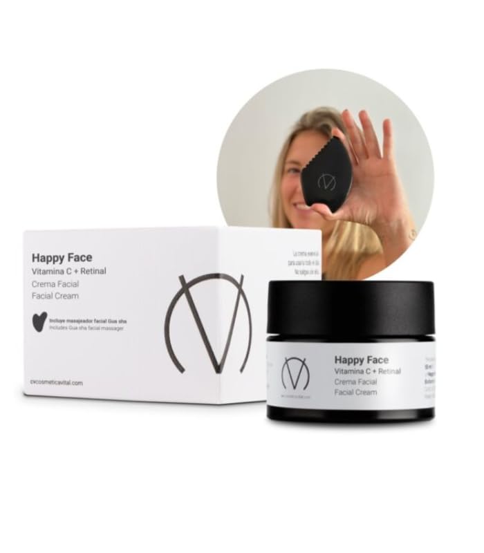 Happy Face Cream: Natural Cosmeceutical with Vitamin C and Retinal with Gua Sha Stone, white, 50 ml (Pack of 1)