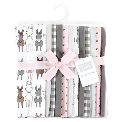 Image of Hudson Baby Unisex Baby Cotton Poly Flannel Burp Cloths Bundle, Farm Friends Pink, One Size