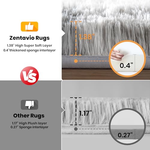Zentavio Grey and White Area Rugs for Living Room Large Men Room Carpet 5x8 Bedroom Fluffy Furry Shag Aesthetic Plush High Pile Floor Rug for Kids Room Dorm Home Decor Tie-Dyed Grey White