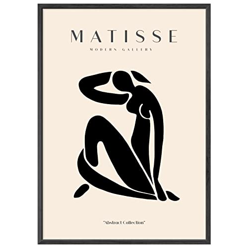 JUNOMI® Matisse - Póster de Matisse DIN A2, diseño bohemio, minimalista, lineal, abstracto, con marco negro Cover
