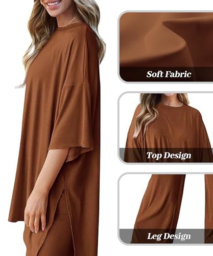 Women's Short Sleeve Tops and Long Pants Pajamas Soft Comfy 2 Piece Lounge Sets3