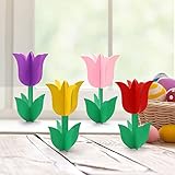 Wooden Tulips Tiered Tray Decor, Spring Home Farmhouse Shelf Table Decoration Set Centerpieces Gift...