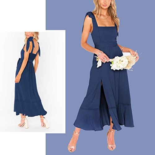 Image of Square Neck Adjustable Strap Midi Dress, Belted A-Line Dress | Lightweight square-neck midi with adjustable straps, belted waist and A-line skirt for work, parties or weekends.