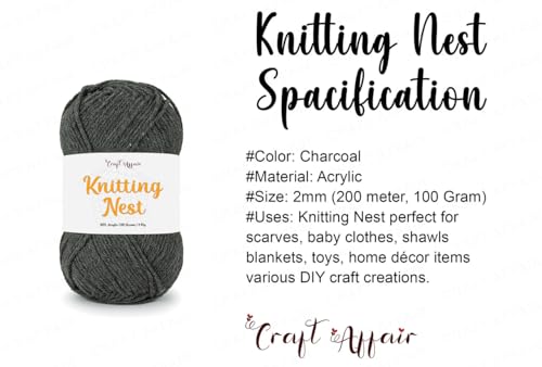 Image of Craft Affair | Knitting Nest Acrylic Yarn (200 Meter, 100 Grams, 2mm) / Woolen Yarn /Acrylic Yarn for Knitting and Crocheting - Charcoal