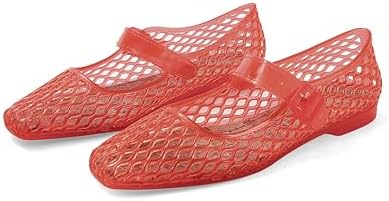 DOEYG Jelly Mary Ballet Flats for Women Jelly Sandals Shoes Women Beach Jellies Mary Jane Flats Ballerina Shoes, Jelly Red, 6.5