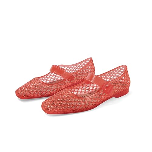 DOEYG Red Jelly Ballet Flats for Women Jelly Sandals Shoes Women Beach Jellies Mary Jane Flats Ballerina Shoes Size 8 by DOEYG - Used condition - US$28.49