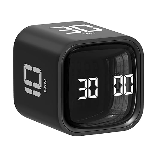 Image of Cube Pomodoro Timer, Desk Productivity 5 /10 /30 /60 Minutes & Custom Countdown, Adjustable & Silent Visual Timer, ADHD Tool Flip Rotating Portable Multi Timers for Study Task Work Kitchen School