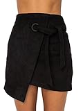  Melegant Damen Herbst Asymmetrischer Rock Mini Leder High Waist Eng Skrit mit Schlitz Winter Schwarz