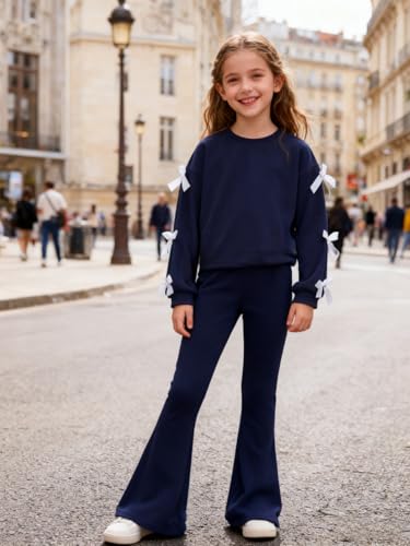 Image of Girls 2 Piece Outfits Long Sleeve Butterfly Sweatshirt & Flared Pants Fall Clothing Set Size 7-12 Years