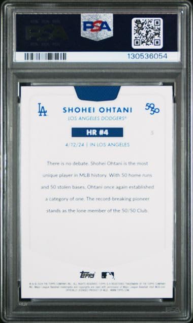 Graded Psa Gem Mint 10 Shohei Ohtani #5 Baseball Card 50/50 Home Run And Stolen Bases Club Dodgers 4 time Mvp Superstar. Celebrate Home Run #4 During His Record Setting Season