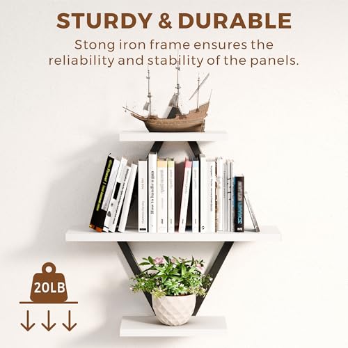 Image of Floating Shelves, Wall Shelf Set of 2, Wall Mounted Shelves, 3-Tier Hanging Wall Shelves for Bathroom, Living Room, Bedroom, Kitchen, Office (White)